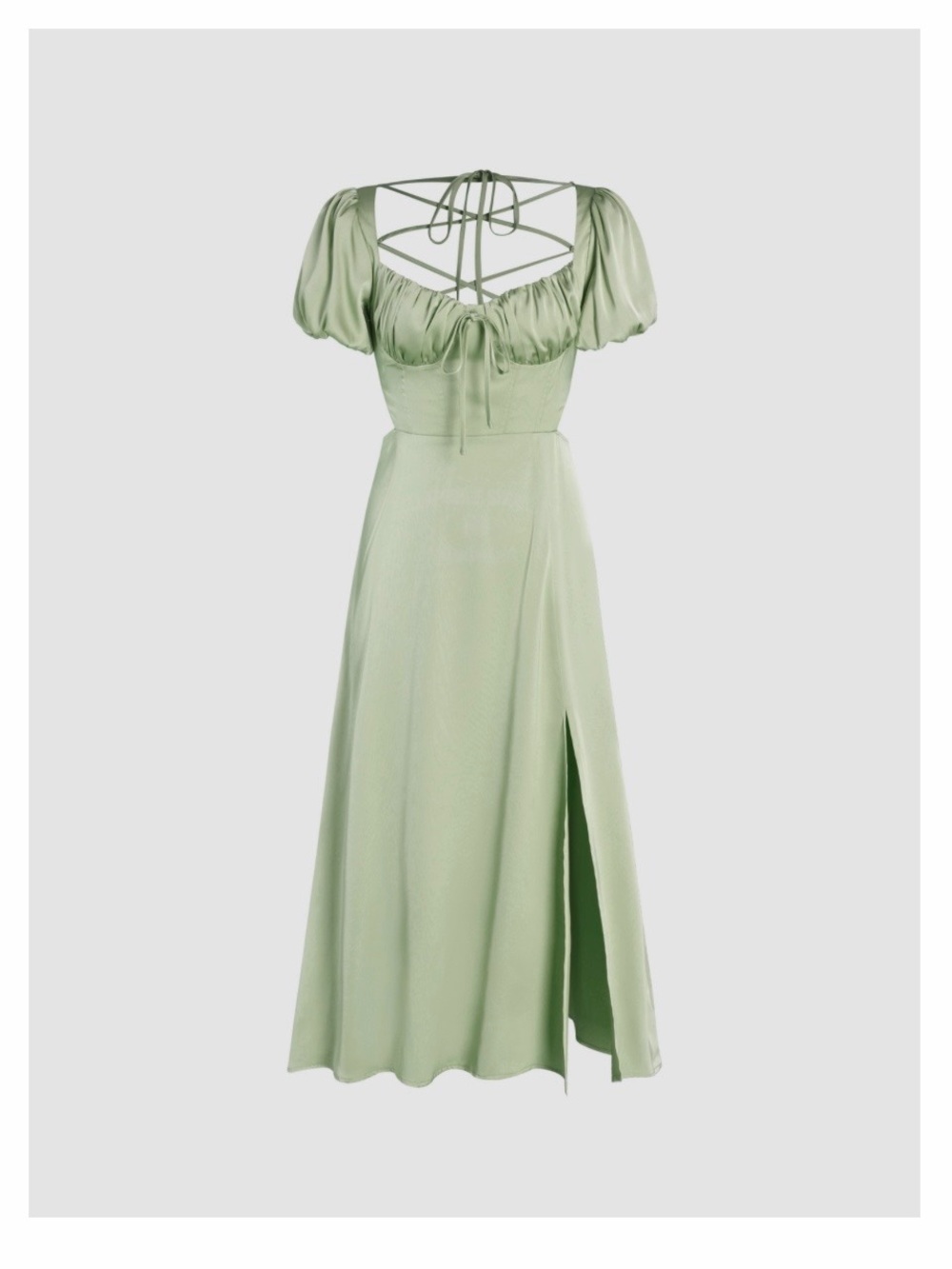 Cider Satin Midi Dress in Sage Green